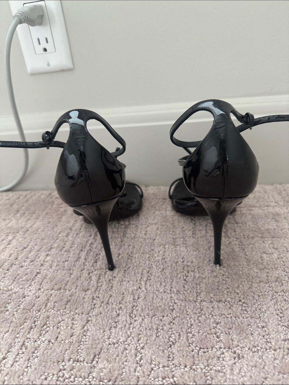 Saint Laurent Black Patent Ankle-Strap Cassandra Heels - Picture 6 of 8